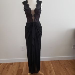 BCBG Maxazaria | Black plunge neckline lace gown